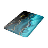 Zwart Goud & Blauwgroen Agaat, Monogram & Naam Badmat (Gekanteld)