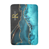 Zwart Goud & Blauwgroen Agaat, Monogram & Naam Badmat (Voorkant Verticaal)