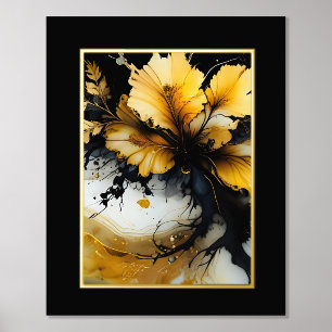 Zwart goud bloem marmer folie afdrukken