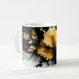Zwart goud bloem marmer koffiemok