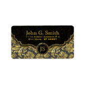 Zwart & Goud Bloemen Damasks Patroon 2 Etiket (Voorkant)