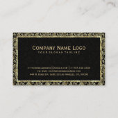 Zwart & Goud Bloemen Damasks Patroon Visitekaartje (Achterkant)