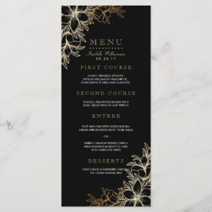 Zwart & Goud Bloemen Engagement Party Menu