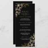 Zwart & Goud Bloemen Engagement Party Menu (Voorkant / Achterkant)