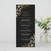 Zwart & Goud Bloemen Engagement Party Menu (Staand voorkant)
