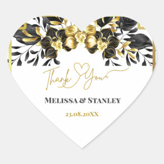 Zwart Goud Bloemen Geometrisch Monogram Terug Brui Hart Sticker