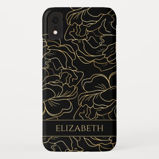 Zwart Goud Bloemen Gepersonaliseerd Case-Mate iPhone Case (Achterkant)