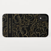 Zwart Goud Bloemen Gepersonaliseerd Case-Mate iPhone Case (Achterkant (horizontaal))