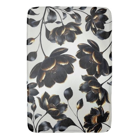 Zwart & Goud Bloemen Greige Elegant Dark Moody Badmat (Voorkant Verticaal)