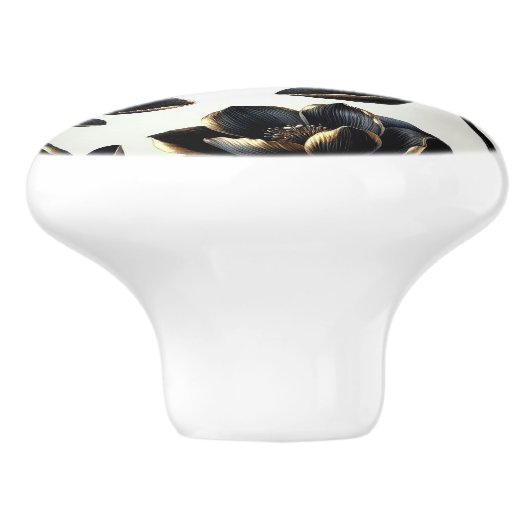 Zwart & Goud Bloemen Greige Elegant Dark Moody Keramische Knop (Zijkant)