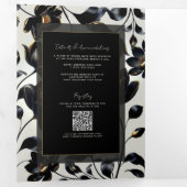 Zwart & Goud Bloemen Greige Wedding Drieluik Uitnodiging (Binnenzijde eerst)
