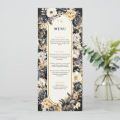 Zwart & Goud Bloemen Plat Menu (Staand voorkant)