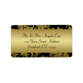 Zwart, Goud Bloemen Terugkeeradreslabel Etiket (Voorkant)
