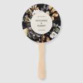 Zwart Goud Bloemen Trouwprogramma Hand Fan Handwaaier (Voorkant)