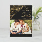  zwart goud bloemendamast foto bruiloft save the date (Staand voorkant)