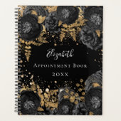 Zwart goud bloemenglitter naam glamoureus 2024 planner (Voorkant)