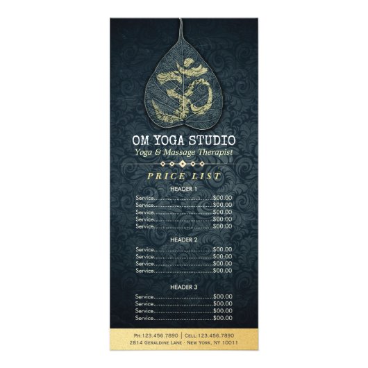 Zwart goud bodhi Leaf OM-symbool YOGA-prijslijst Reclamekaart (Achterkant)