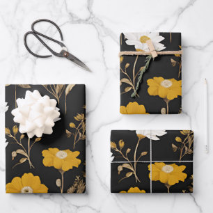 Zwart Goud Boho Wildflower Garden Inpakpapier Vel