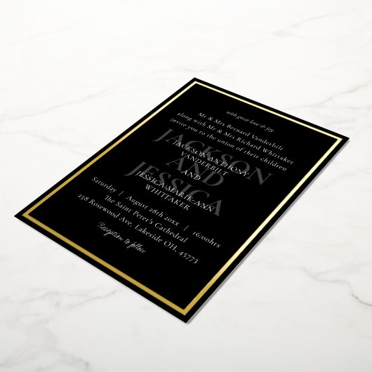 Zwart & Goud Bold Elegante Minimalistische Trouwen Folie Uitnodiging (Gedraaid)