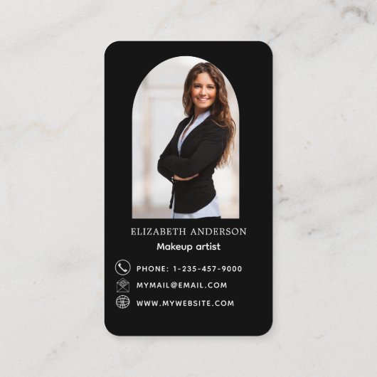 Zwart goud boog boog foto Qr code social media Visitekaartje (Achterkant)