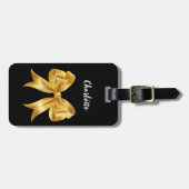 Zwart goud boog naam script bagagelabel (Voorkant horizontaal)