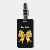 Zwart goud boog naam script bagagelabel (Voorkant verticaal)