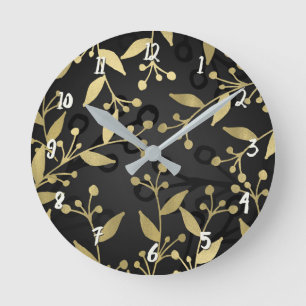 Zwart & Goud Botanisch Modern Rustieke Takken Ronde Klok