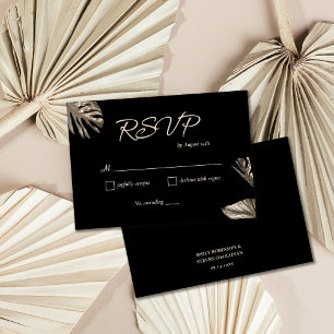 Zwart & Goud Botanische bruiloft RSVP Kaart