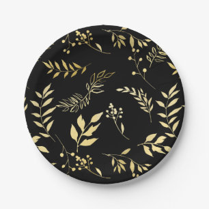 Zwart & Goud Botanische Glamour Glam Trouwfeest Papieren Bordje