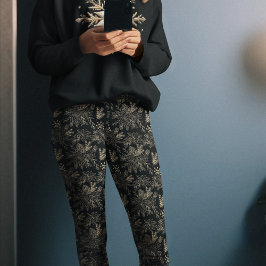 Zwart Goud Botanische Kerst Pyjama Broek Leggings
