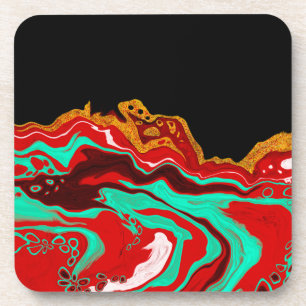 Zwart, goud, Bourgogne, marmerkunst Bier Onderzetter