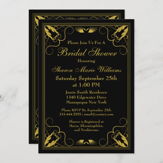 zwart goud bruids doucheuitnodiging kaart (Voorkant / Achterkant)