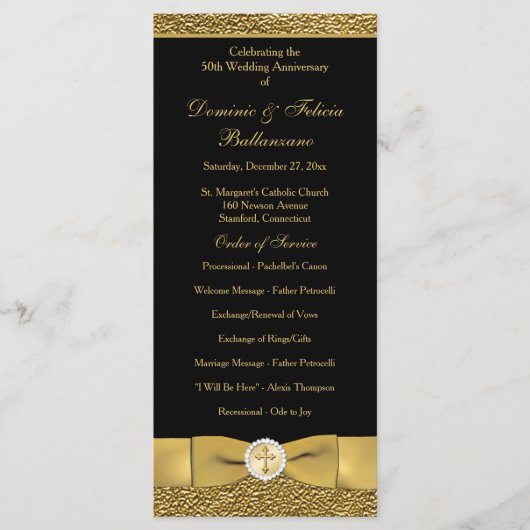 Zwart Goud Bruiloft Jubileum Vow Verlenging Progra Programma (Voorkant)