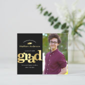 Zwart goud budget foto vet afstuderen uitnodiging (Staand voorkant)