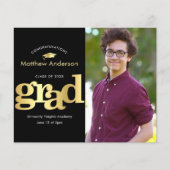 Zwart goud budget foto vet afstuderen uitnodiging (Voorkant)