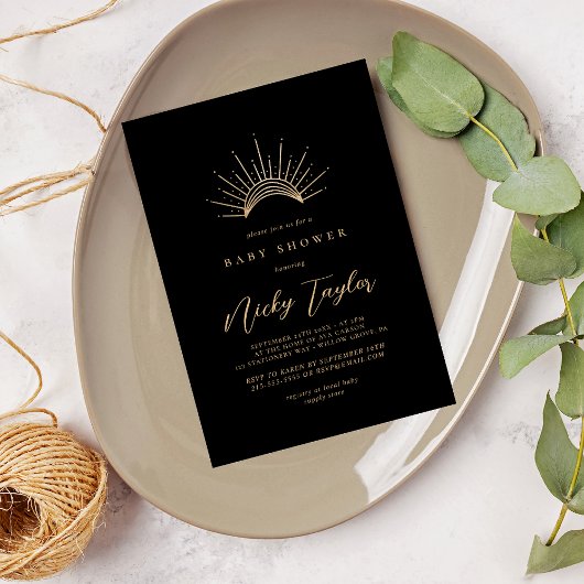 Zwart & Goud Celestial Baby shower Kaart