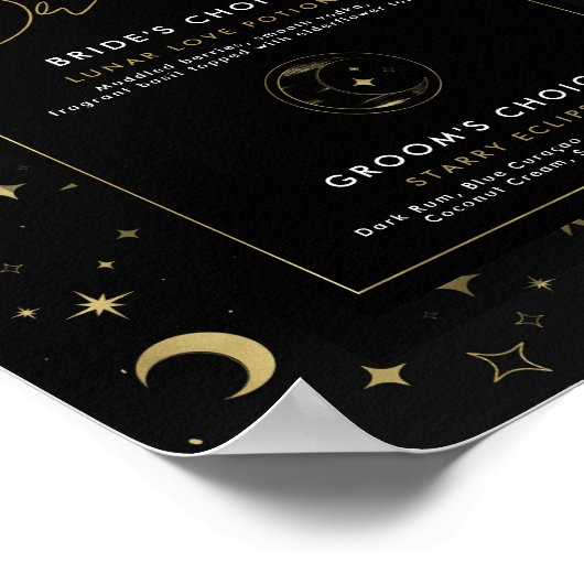 Zwart & Goud Celestial Moon Stars Signature Drinke Poster (Hoek)