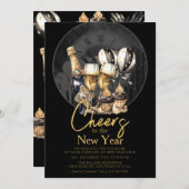 Zwart Goud Champagne Oud en Nieuw Viering Kaart (Voorkant / Achterkant)