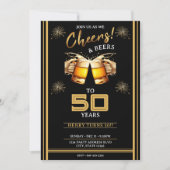 Zwart & Goud Cheers & Beers 50 Jaar 50e Verjaardag Kaart (Voorkant)