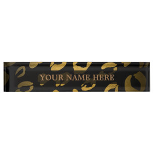 Zwart & Goud Cheetah Luipaard Glam Persoonlijk Naambordje