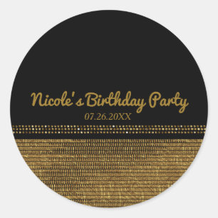 Zwart & Goud Chic Glitterend Glam Feest Favor Ronde Sticker