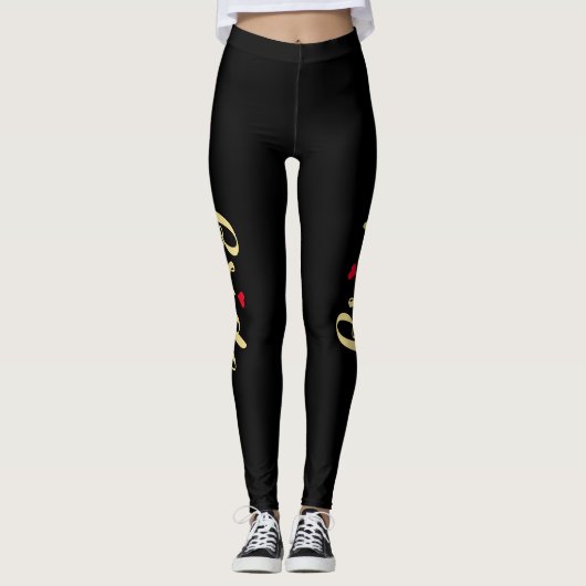 Zwart Goud Chique Bruid Bruiloft Bachelorette Part Leggings (Voorkant)