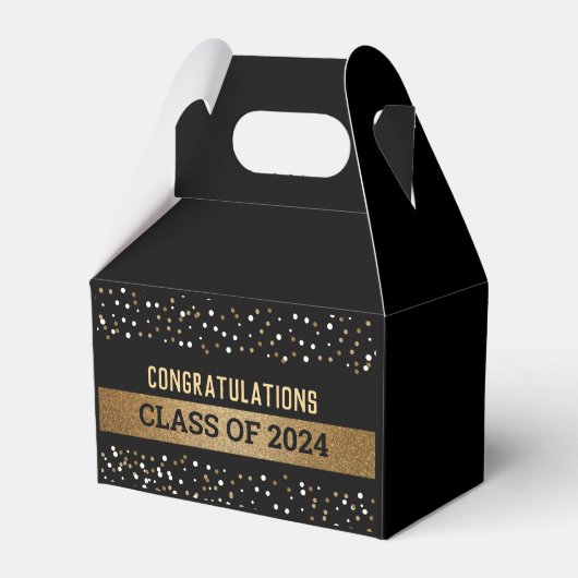Zwart Goud confetti Afstuderen Klasse van 2024 Bedankdoosjes (Voorkant Zijde)