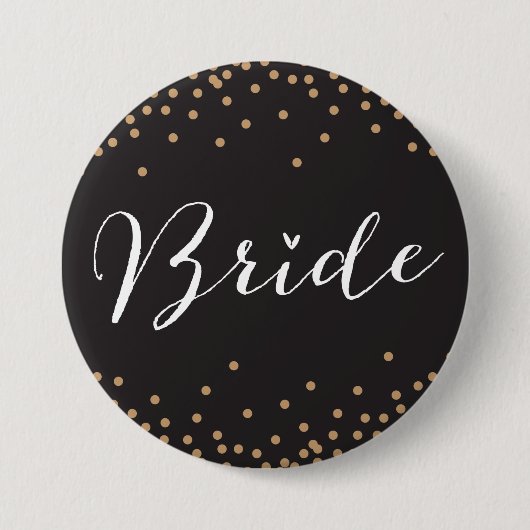 Zwart & Goud Confetti Dot Bride Button (Voorkant)