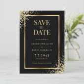 Zwart Goud Confetti Lijst Elegant Huwelijk Save The Date (Staand voorkant)