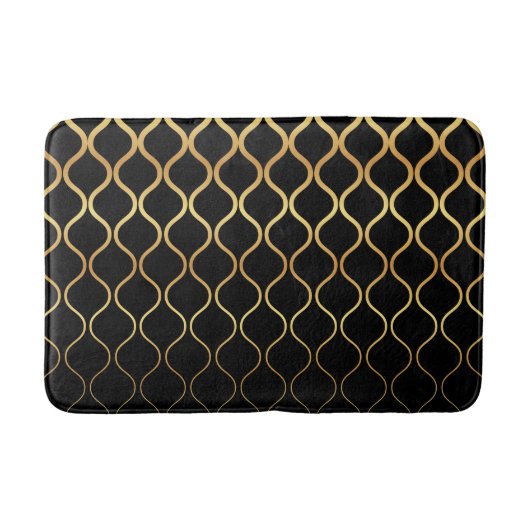 Zwart, goud, cool, trendy, retro abstract design badmat (Voorkant)