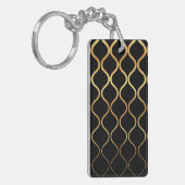 Zwart, goud, cool, trendy, retro abstract design sleutelhanger (Voorkant Links)