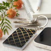 Zwart, goud, cool, trendy, retro abstract design sleutelhanger (Voorkant Rechts)
