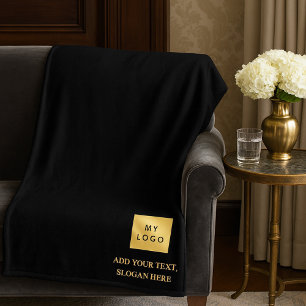 Zwart goud corporate logo luxebedrijf fleece deken