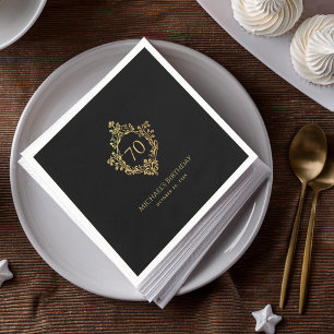 Zwart Goud Crest  Elegant Man 70e Verjaardag Servet